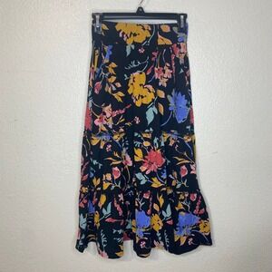Pact Organic Cotton Black Floral Midi Skirt Boho Size XS